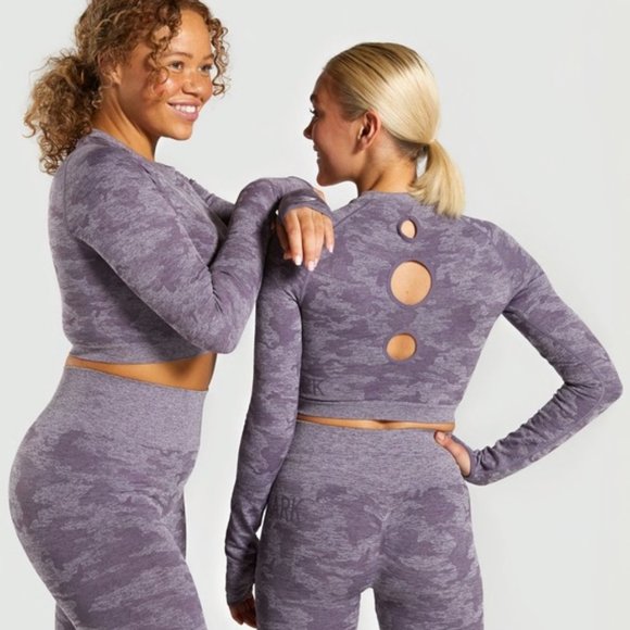 Gymshark Camo Seamless Long Sleeve Crop Top - Small - Picture 1 of 4